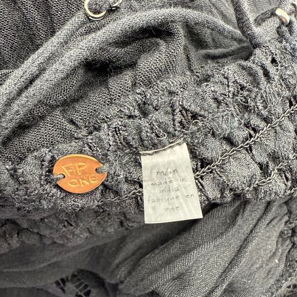 FP One womens Adella Maxi Dress Crochet Smocked spaghetti Strap Black Goth Sz M - Picture 11 of 14